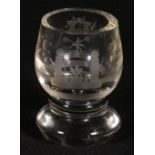 Victorian Masonic firing glass engraved with Masonic symbols and inscribed "Fiat" on a facet cut