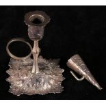 Victorian miniature silver chamber stick with chased acanthus square base, Birmingham.