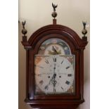 Victorian satinwood and mahogany longcase clock by maker J A Naftels of Guernsey, the enamelled dial