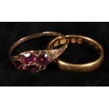 Victorian 18ct gold amethyst four stone ring, together with a 22ct gold wedding band CONDITION
