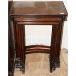 Victorian rosewood quartetto of tables with turned slender legs and scroll feet, 74cm h x 54cm w