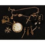 9ct gold charm bracelet and photo locket, three pairs of earrings and two other items,