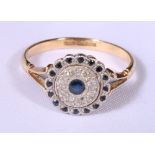18ct gold sapphire and diamond flowerhead ring,