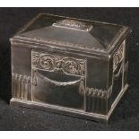 WMF silver plated jewellery casket, with neo-classical architectural relief decoration,