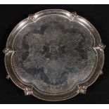 Victorian silver tray of lobed circular form,