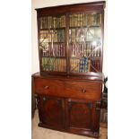 Regency mahogany secretaire bookcase with astragal glazed doors over secretaire drawer and arched