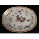 19th century Chinese famille rose oval dish decorated with central mandarin duck surrounded by sea