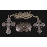 Two Eastern silver Coptic style crucifixes,