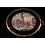 Italian micromosaic oval brooch with views of St Mark's Square, Venice with gilt metal frame and