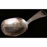 George III silver caddy spoon with engraved and wrigglework decoration, maker Joseph Taylor,