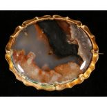 Victorian oval agate brooch, on a gilt metal frame,