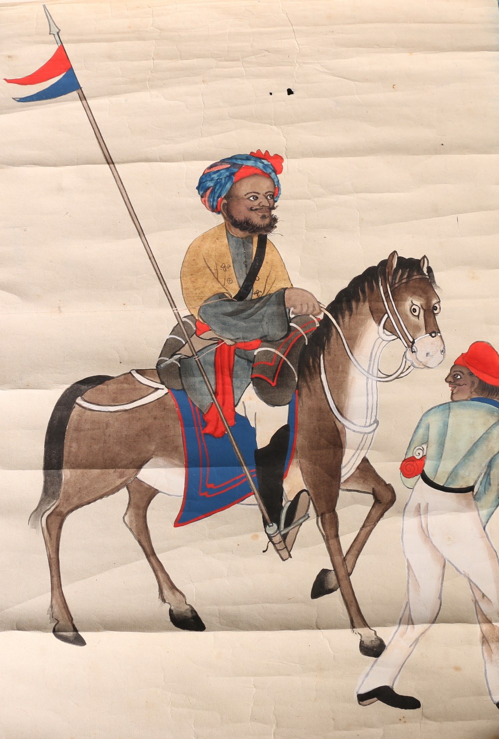 A 19th century Chinese small scroll painting depicting foreign soldiers, another depicting a Moor, - Image 2 of 5