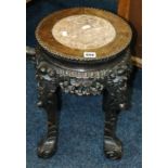 19th Century padouk wood jardiniere stand with inset circular marble panel,