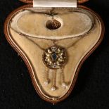 Edwardian 9ct gold aquamarine and pearl pendant necklace,