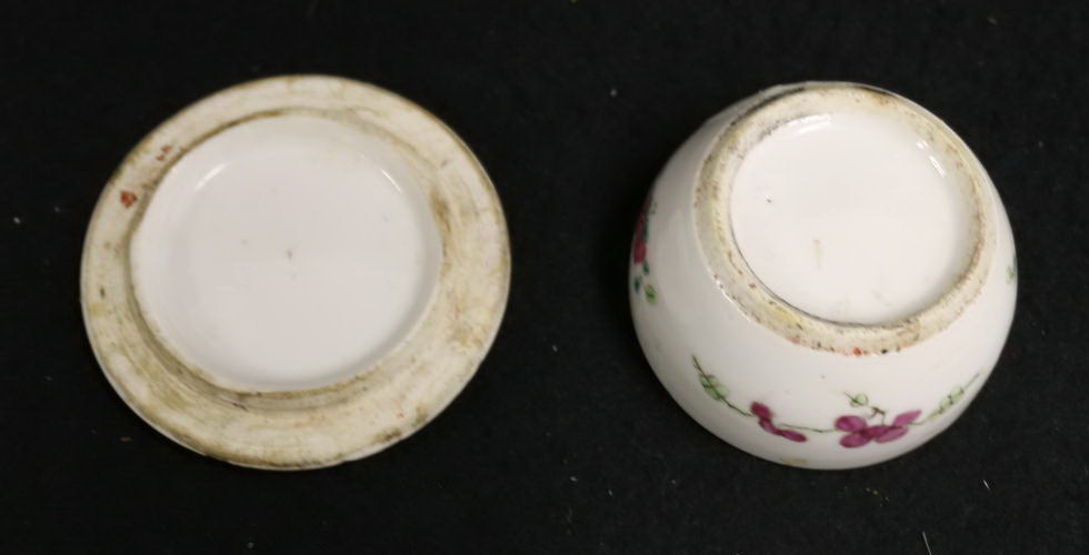 19th century Chinese Canton famille rose miniature pot and cover, - Image 2 of 3
