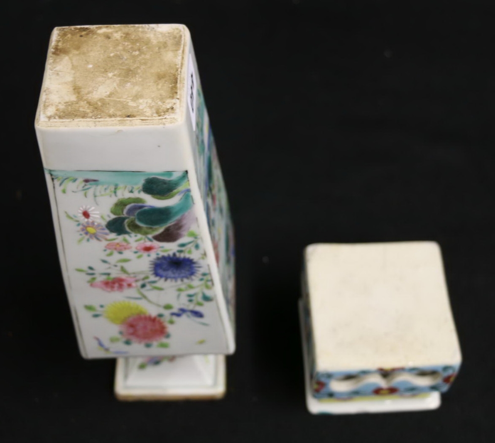 Chinese 19th century Canton famille rose vase of tapering square section, the body decorated with - Image 2 of 11
