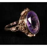 Edwardian 9ct gold amethyst single stone ring, in a pierced setting CONDITION REPORT: Amethyst has