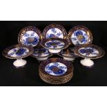 Doulton Lambeth Aesthetic "Persian Spray" pattern seventeen piece dessert service including five