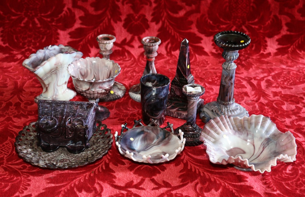 Collection of eleven pieces of slag glass,