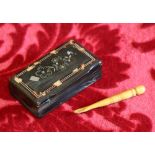 Victorian tortoiseshell and horn snuff box and a bone spoon, 7,