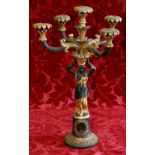 Regency gilt gesso five light candelabrum with caryatid column and circular laurel wreath