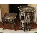 Ottoman octagonal mother of pearl and ivory inlaid table together with a matching occasional table