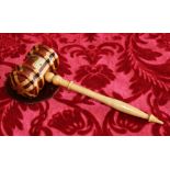 Interesting treen work gavel with engraved plaque to 'Nelson Rockefeller,