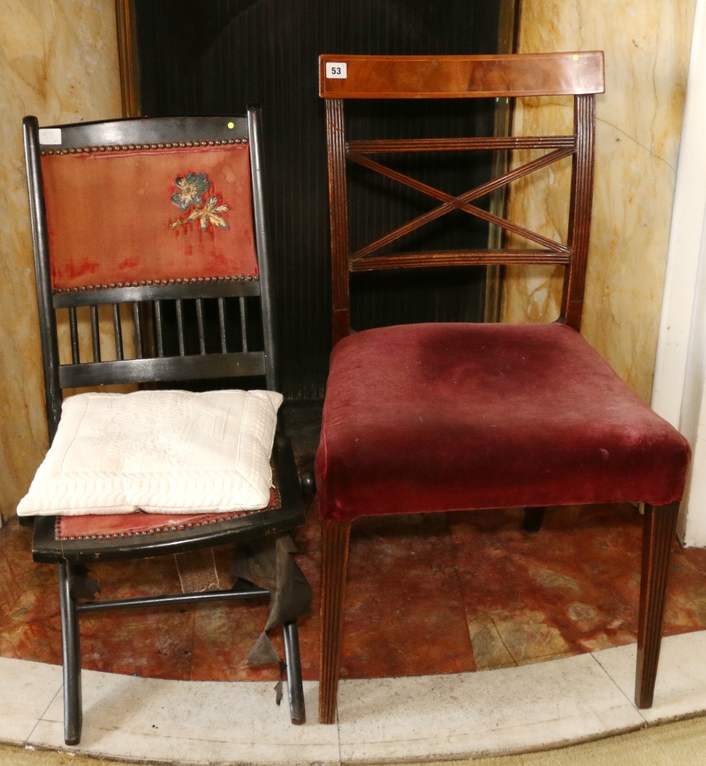 Victorian mahogany dining chair and an ebonised folding table (2)