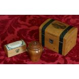 Mauchline ware piggy bank "Helensburgh from the Pier" and two other boxes (3)