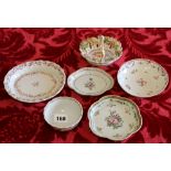 Six pieces of Chinese and English 18th century famille rose decorated porcelain cups, dishes etc.