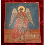 19th century Russian icon of a winged Saint, on a gessoed wood panel, 20.