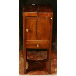 Regency mahogany washstand with hinged top, cupboard with drawer below,