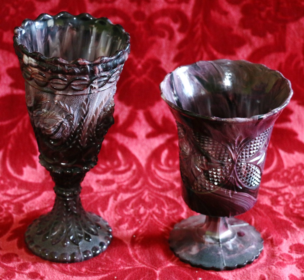 Sowerby pressed agate glass vase stamped mark 26cm high and another vase 20.