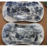 Pair of Chinese style blue and white waisted vegetable dishes,