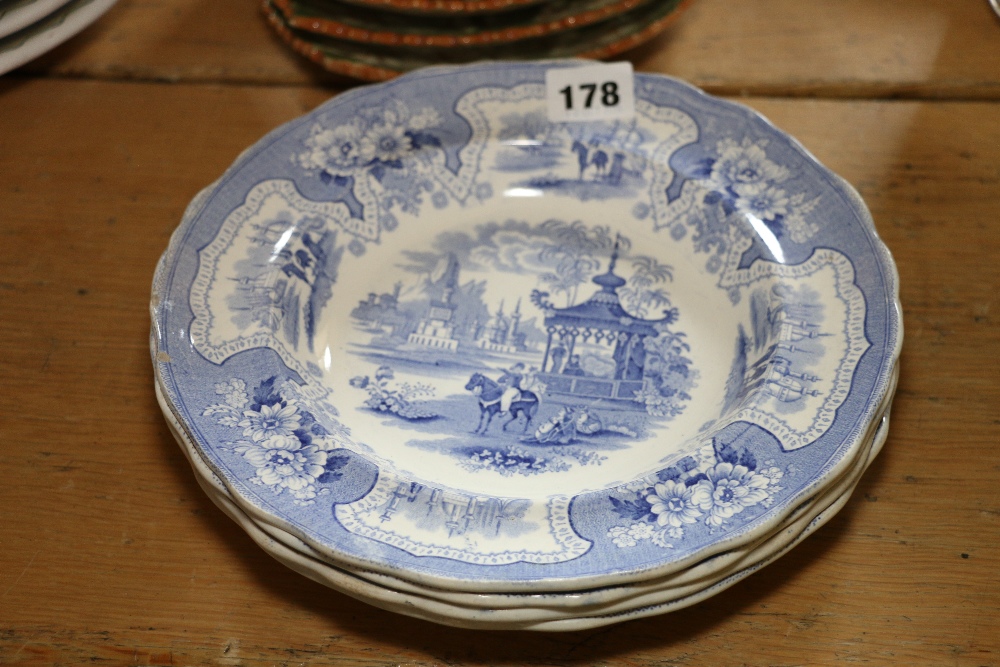 Four 19th century Adams 'Palestine' pattern soup dishes.