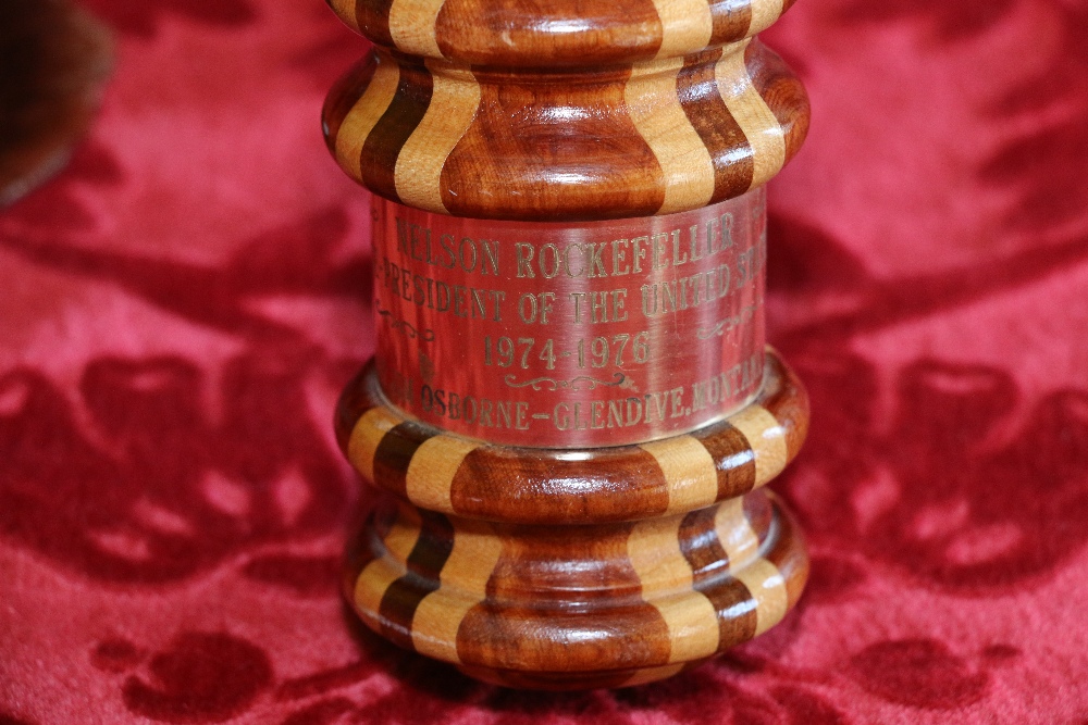 Interesting treen work gavel with engraved plaque to 'Nelson Rockefeller, - Image 2 of 2