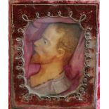 19th century wax relief portrait of a gentleman in red velvet box frame, 14.5cm x 10.5cm CONDITION