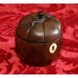 George III fruitwood apple shaped tea caddy with ivory escutcheon and zinc lined interior,