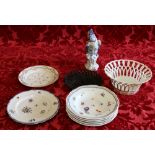 Pair of floral decorated Spoleto plates, another with swags, five similar soup bowls,