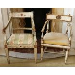 Two 19th century Italian painted and gilded armchairs CONDITION REPORT: Both with repairs and