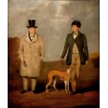 Attributed to Samuel Spode
Gentleman, and a  groom with a whippet
Oil on canvas laid down on