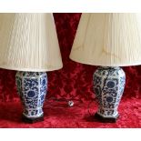 Pair of modern Chinese blue and white vases, as lamp bases,