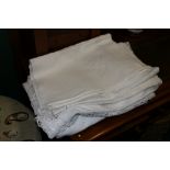 Three drawn threadwork white bedcovers and a net lace cover (4)