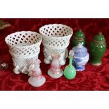 Pair of Continental creamware basket weave vases 22cm.