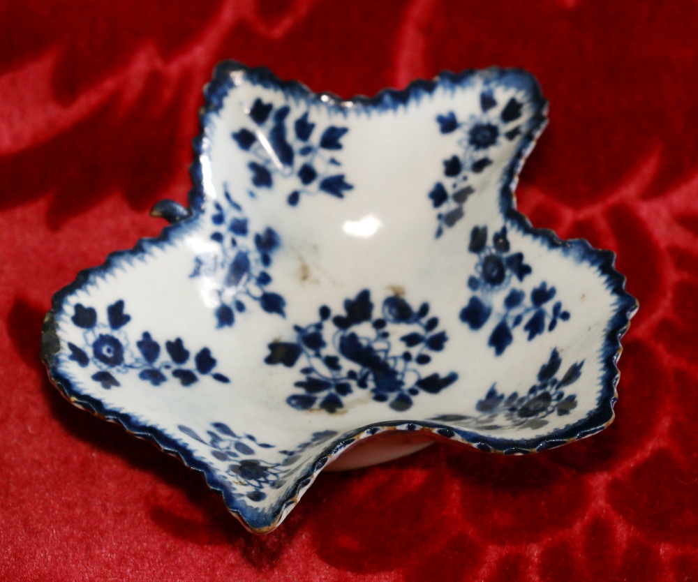 18th century blue and white pickle dish with floral decoration probably Bow CONDITION REPORT: