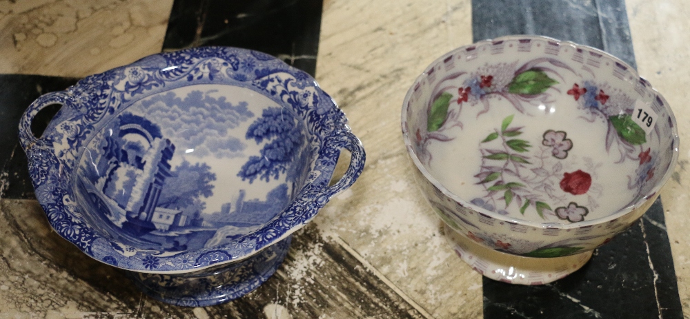 19th century 'Virginia' pattern fruit bowl and a Copeland Spode's Italian pattern twin-handled