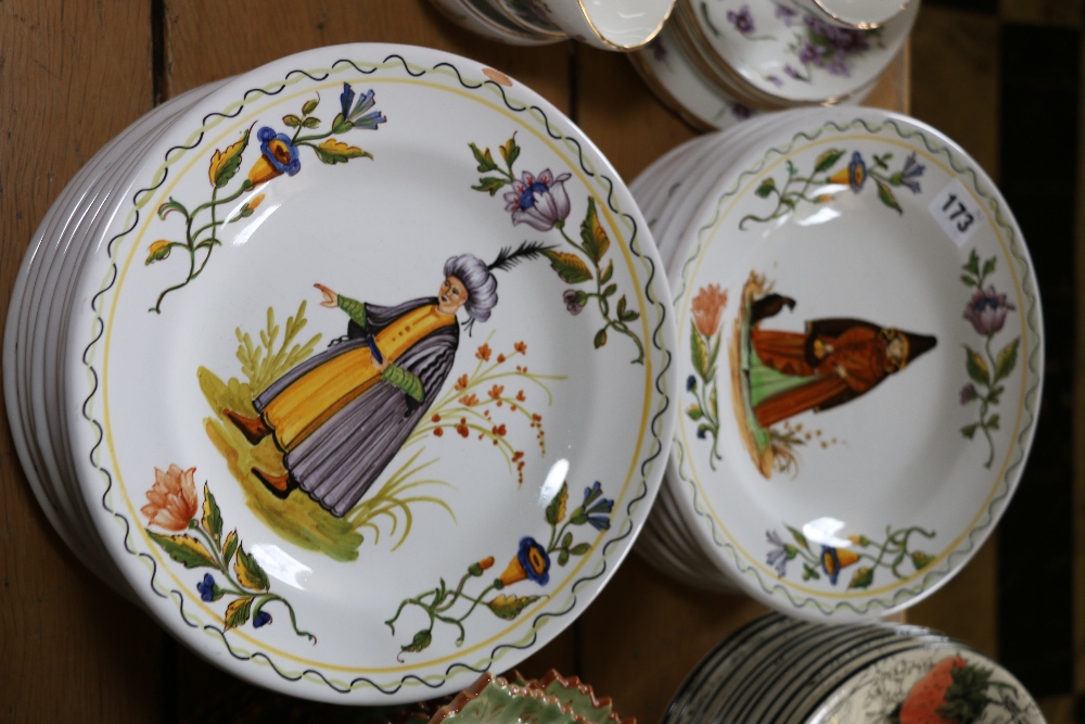 Set of Italian dessert dishes, nine decorated with a Turkish figure and seven decorated with a