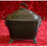 Steel coal box with ornate handles raised on four scrolling feet 56cm x 35cm