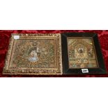 19th century Italian reliquaries with watercolour miniature of a Saint in gilt metal architectural