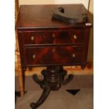 19th century mahogany work table with two drawers, on quadripartite supports 78cm tall CONDITION